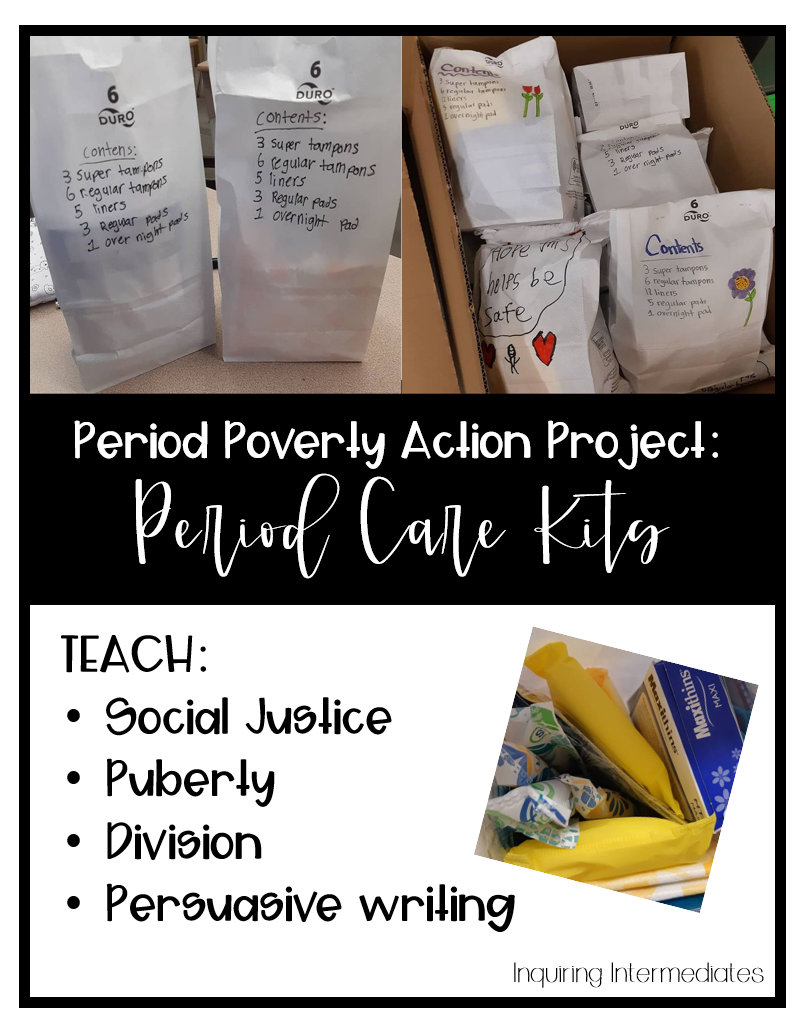 Period care kits are a great action project for elementary and middle school students!